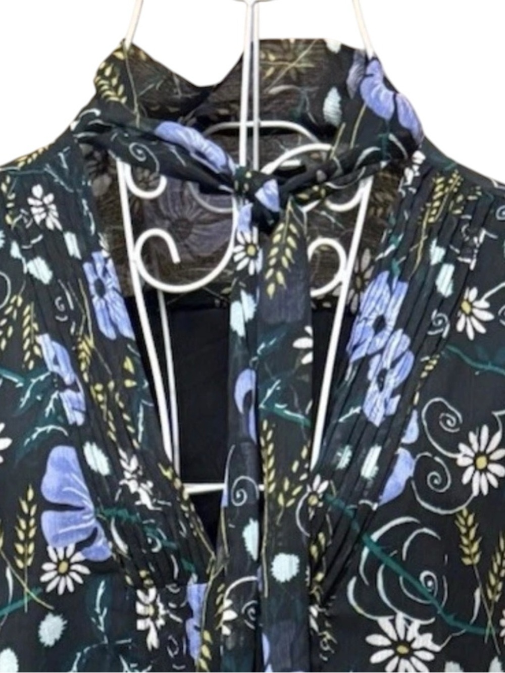 Banana Republic Floral Midi Dress Black Blue Sheer Long Sleeve A-Line Chiffon XL - Picture 4 of 7